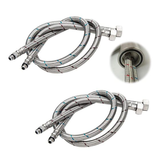 Brauseschläuche 4er Set G3/8 x M10 Wasserhahnverlängerung 60cm Flexschlauch Armatur Panzerschlauch Mischbatterie
