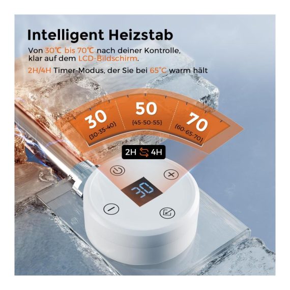 Elektrischer Heizstab 900W mit Thermostat - Effiziente Edelstahl-Heizpatrone für Badheizkörper Handtuchwärmer und Heizungen - Temperaturkontrolle - Weiß