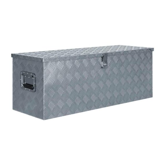 Aluminium Werkzeugkasten mit Schließsystem | Allzweck Transportkoffer 110x38.5x40cm | Deichselbox | Staukasten Alukiste Alubox | Silbern | Ideale Aufbewahrung für Werkzeuge