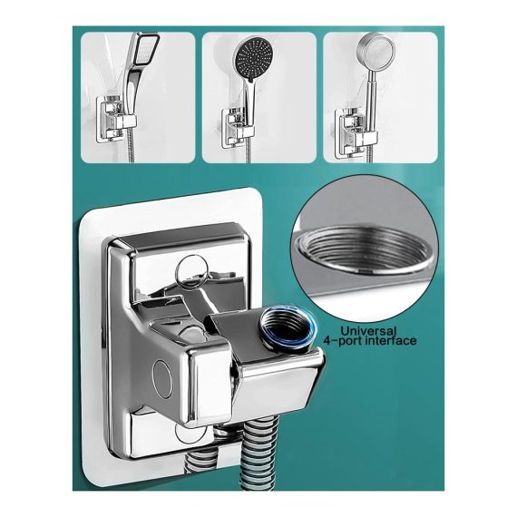 360° verstellbarer Duschkopfhalter ohne Bohren - Universelle Wandhalterung für Handbrausen mit starker Paste ABS-Kunststoff (Silber