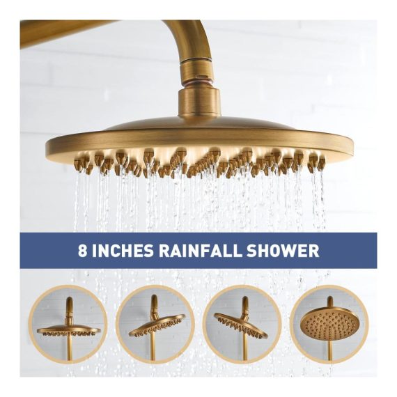 Antike Messing Duscharmatur Set Solepearl Duschsystem in Gold mit Regendusche Retro Duschset Höhenverstellbar 70~120cm inklusive 8 Handbrause Köpfen