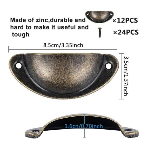 20 PCS Antike Bronze Halbkreis Möbelgriffe - Schubladengriffe mit Schrauben - Muschelgriffe für Schränke und Schubladen - Vintage Bronze Griff für Kabinett und Schrank
