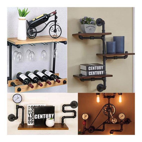 4PCS 1/2 Vintage Industrie Rohr Flanschmuttern - Schwarz Legierung Metall Flansche mit 3 Löchern für DIY Dekor in Küche Schlafzimmer Bar und Restaurant - Gewinde Boden Flansch aus Temperguss für Heizungsprojekte