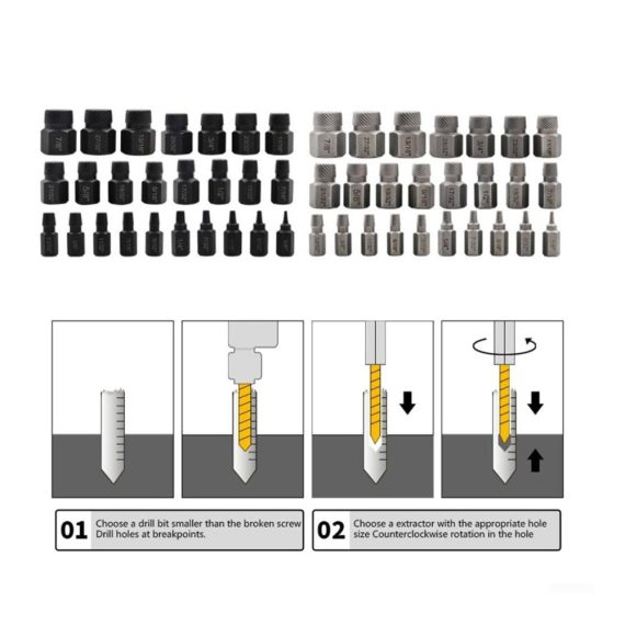 Gewindebohrer-Auszieher und Schraubenausdreher-Set 25-teilig - Entfernen Sie mühelos beschädigte oder gebrochene Bolzen mit dem Sechskant-Ausdreher-Set in elegantem Schwarz