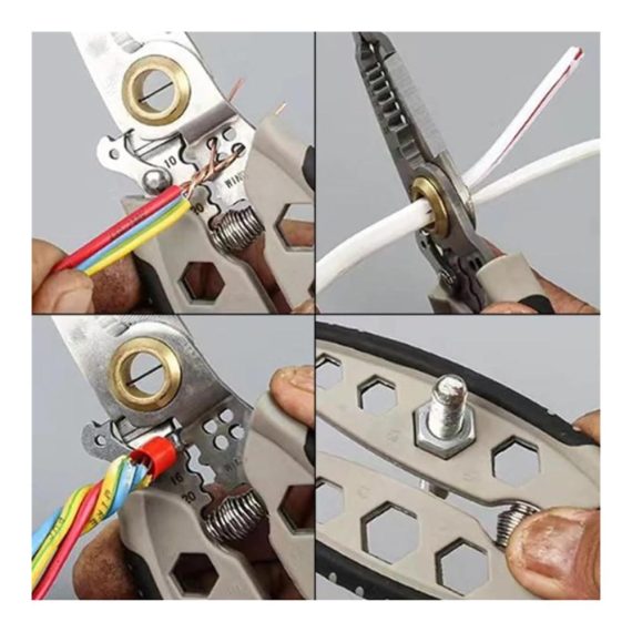 7-Inch Multifunctional Wire Stripper Tool with Cutter Crimper and Long Nose - 4-in-1 Stripping Cutting Crimping Splitting Wire Strippers for Precision Work