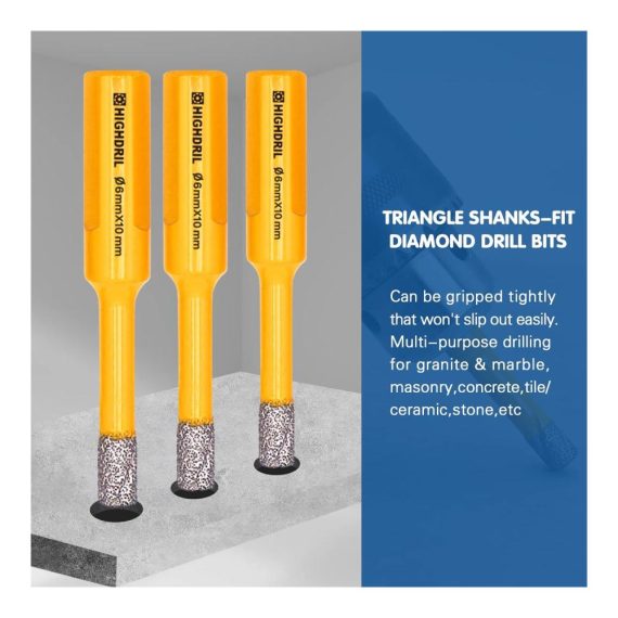 5-teiliges HIGHDRIL Diamantbohrer-Set 6mm Dreiecksschaft für Beton Granit Marmor Glas Feinsteinzeug & mehr