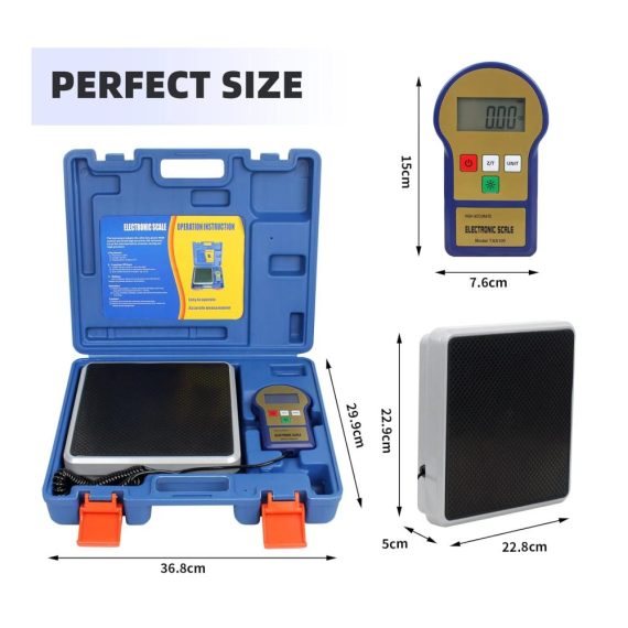 Elektronische Kältemittelwaage 100 kg mit LCD-Anzeige Beleuchtung 9V-Batterie und Koffer