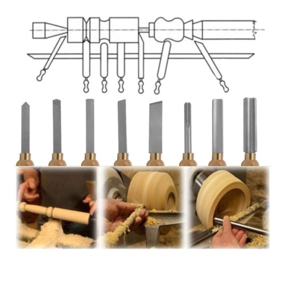 Drehmeißel-Set 8-teilig Hochwertiges Holzdrehbank-Set mit Holzkiste Hartholzgriffen Schnellarbeitsstahl und Messingzwinge für präzises Holzdrechseln