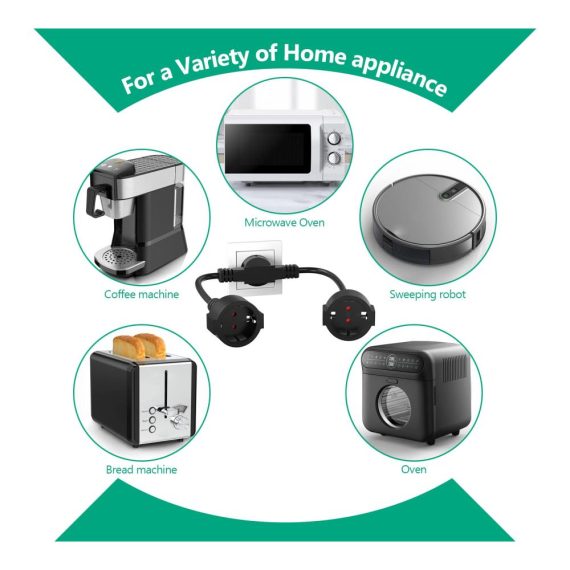 2-in-1 Steckdosenadapter mit Schutzkontakt Flexiblem Verlängerungskabel (250V/13A) – Doppelstecker für Küche und Zuhause Mehrfachsteckdose mit 2 Schuko Steckdosen 3x1.5mm² Kabel
