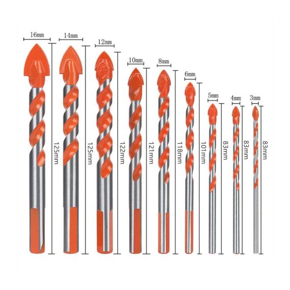 Professionelles 9-teiliges Keramikbohrer-Set für Fliesen & Glas - Präzise Fliesenbohrer von 3-16 mm - Ideal für präzises Bohren in Fliesenoberflächen