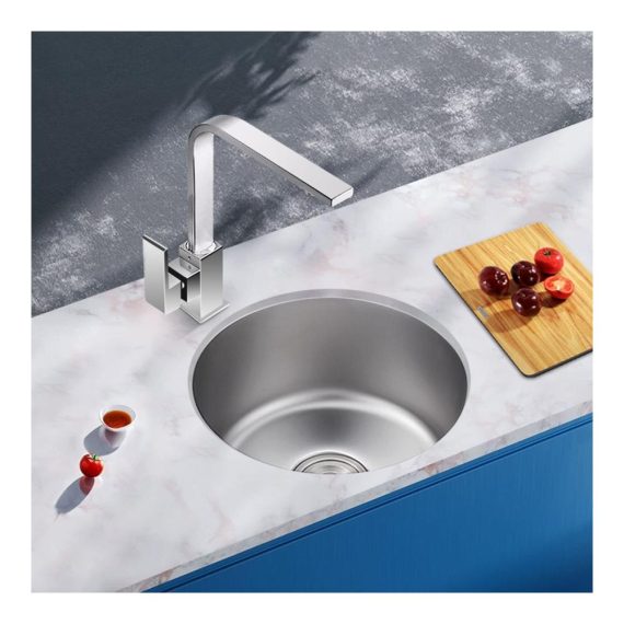 Edelstahl Einbauspüle Rundes Waschbecken Ø 40 cm Küchen-Unterbau mit einer Schüssel (14.4 Zoll