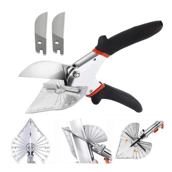 Gehrungsschere mit verstellbarem Winkel (45-135 Grad) und 2 Ersatzklingen - Ideal für präzises Schneiden von Weichholz Kunststoff und PVC