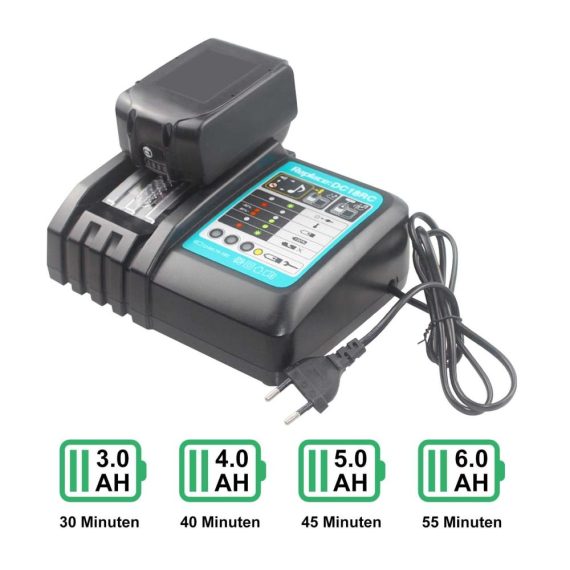 Schnellladegerät Molbory DC18RC Ersatz für Makita DC18RA | Ladegerät für 14.4V-18V LXT Lithium-Ionen-Akku BL1860B BL1860 BL1840 | Makita Ladegerät für Akkubohrer | Hochleistungs Ladestation und Zubehör