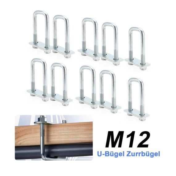 10er Set Bügelbolzen mit 800kg Tragkraft - Optimale Ladungssicherung für PKW-Anhänger Transporter Sprinter LKW - Zurrbügel inkl. Gegenplatte M12 Muttern - Effektive Zurrösen für sicheren Transport