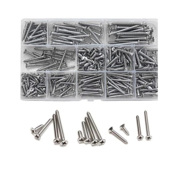 Premium Blechschrauben Set - 330 Selbstschneidende Schrauben M3 M3.5 M4 Holzschrauben aus 304 Edelstahl Senkkopfschrauben für Heimwerker Möbel und Reparaturen