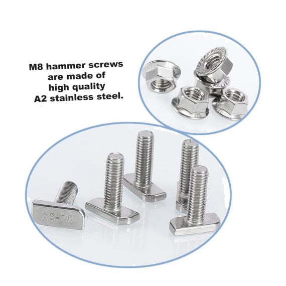 Hammerkopfschrauben-Set M8 x 20 20 Stück - Ideal für Ankerschienenschrauben Gewächshaus Edelstahl Photovoltaik und Solar Montage