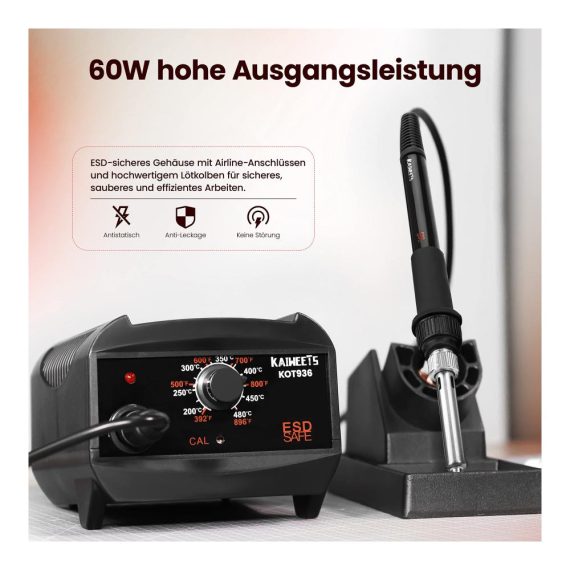KAIWEETS Lötstation 60W Schweißstation mit Abnehmbarer Werkbank 200℃-480℃ Arbeitstemperatur 5 Zusätzliche Lötspitzen & Bleifreier Lötdraht