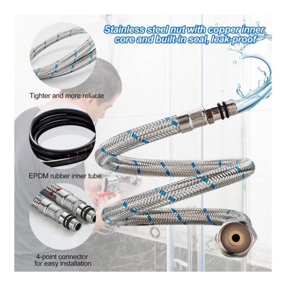 Brauseschläuche 4er Set G3/8 x M10 Wasserhahnverlängerung 60cm Flexschlauch Armatur Panzerschlauch Mischbatterie