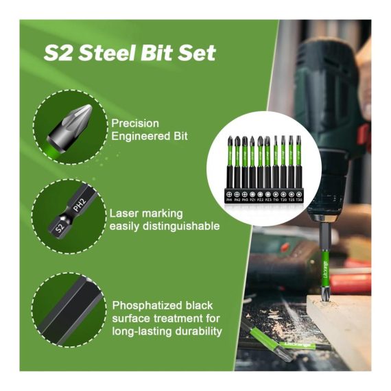 10-teiliges Schraubendreher Bit Set 70mm - Starke Magnetkraft 1/4 Sechskantschaft Phosphid Schwarz Beschichtung - Ideal für Schlagschrauber - Hochwertige Bitsätze