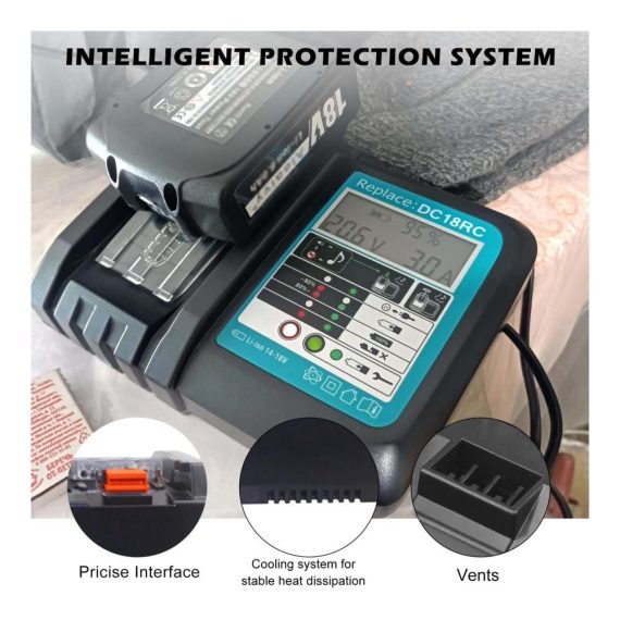 Schnellladegerät Molbory DC18RC Ersatz für Makita DC18RA | Ladegerät für 14.4V-18V LXT Lithium-Ionen-Akku BL1860B BL1860 BL1840 | Makita Ladegerät für Akkubohrer | Hochleistungs Ladestation und Zubehör