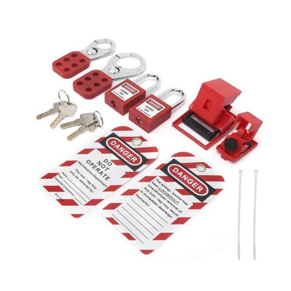 Elektrisches Lockout-Tagout-Kit mit Sicherheitsvorhängeschlössern – Multifunktionales tragbares Set inklusive Hasp-Warnschild und rotem Vorhängeschloss für sichere Abschaltungen