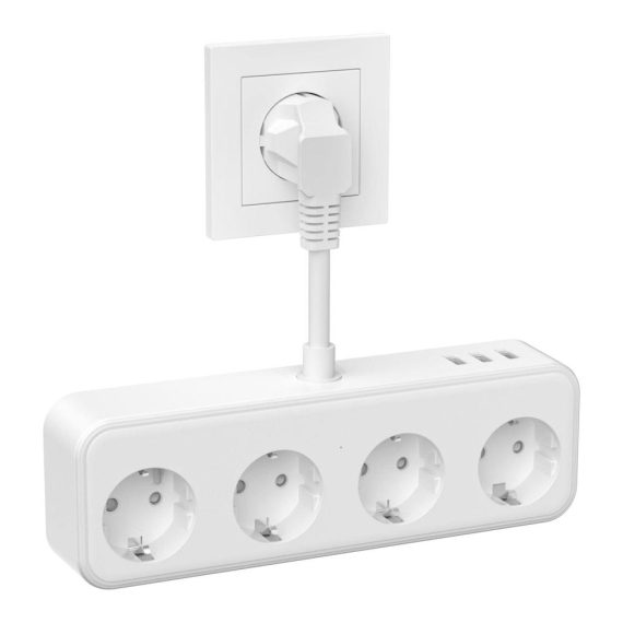 4-Fach Steckdosenleiste mit USB-Anschlüssen (5V/3.1A) - Weiß Mehrfachsteckdose für Schlafzimmer Reise und Büro Verlängerungskabel Steckdosenadapter 7 in 1