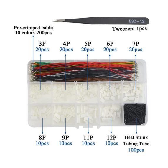 160-teiliges SH 1 mm Anschlussklemmen & Kits Set inklusive 200 vorgecrimpter 15 cm Kabel mit JST PH-Kompatibilität - Ideal für Hausverdrahtung (2/3/4/5/6/7/8/9/10/12-polig