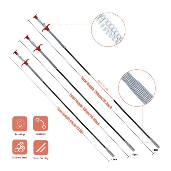 Industrie-Pinzetten Set mit Flexiblen Krallengreifern für Arbeiten in Engen Räumen – Küche Waschbecken Bad – 3 STK (60cm/90cm/200cm