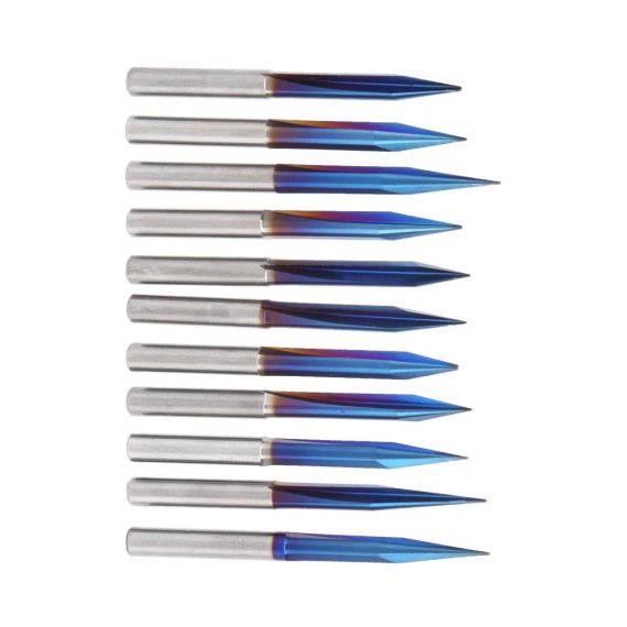 11-teiliges CNC-Fräser-Bit-Set 4mm/02 Zoll 2-schneidig V-Gravur mit Nano-Blau-Beschichtung Wolframstahl Hochglanz-Finish - Ideal für präzise Fräsarbeiten und vielseitige Anwendungen