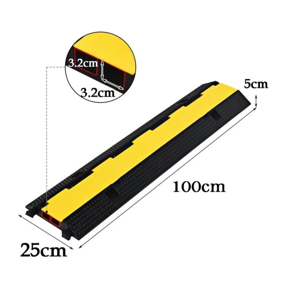 Bodenabdeckung 2-Kanal Kabelbrücke 100x25x5 cm - Überfahrschutz für Draußen - Gummikabelschutz bis 6614lbs - Kabelkanal & Protector