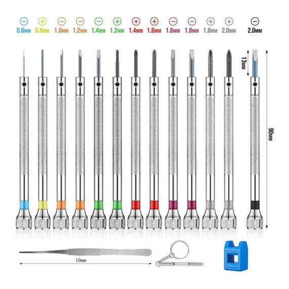 13-teiliges MaxAwe Uhrmacher Schraubendreher-Set - Präzisionswerkzeug für Uhren Brillen & Schmuckreparaturen (06-2 mm) mit Ersatzklingen