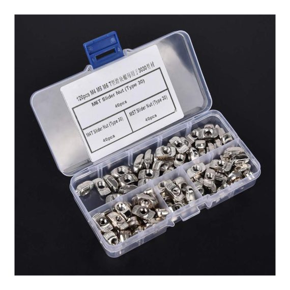 120 Stück T-Nut-Schiebemuttern Set für 3030 Aluminiumprofile | M4 M5 M6 T-Nut-Muttern – Hardware-Befestigungselemente