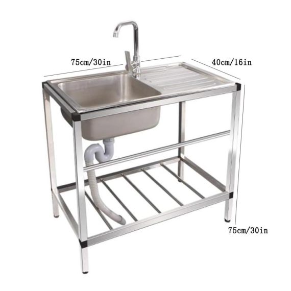 Edelstahl-Einzelschüssel Küchenspüle für Gastronomie & Camping - 2-Schichtiger Arbeitsbereich mit Aufbewahrungsregalen - Größe 75 x 40 cm