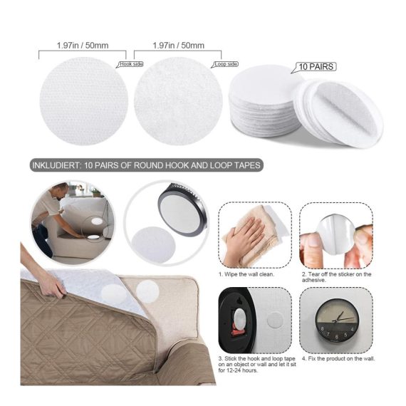 Selbstklebende Gewebebänder Klettverschluss-Set - Extra Stark Weiß 8m x 20mm Rund 50mm/20mm (Je 10 Paar) - Perfekt für DIY-Projekte Moskitonetze an Türen und Fenstern - Vielseitig einsetzbar