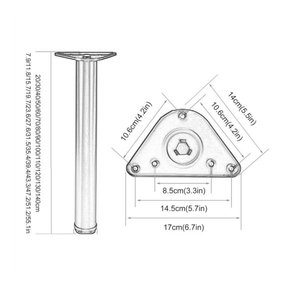 Aluminiumlegierung Möbelfüße - Verstellbare Tischbeine für Sofa Schreibtisch Esstisch Couchtisch - Metallische Ersatzmöbelfüße in Premium-Qualität