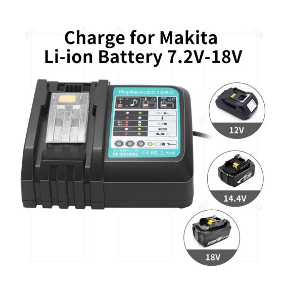Schnellladegerät für Makita 14.4V-18V BL1860 BL1850 BL1840 BL1830 Akkus - Kompatibel mit DC18RA DC18RC DC18RD DC18RF - Ersatz Ladegerät 3A DC18RA DC18RC