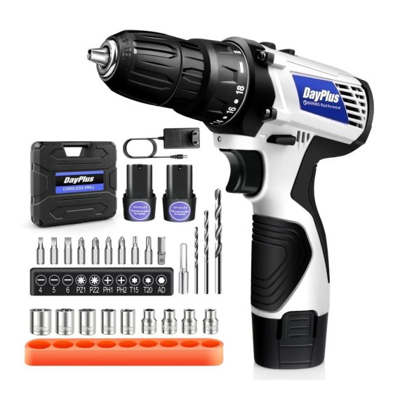 16.8V Akku-Bohrschrauber-Kit mit Dual-Akku 1500mAh 18+1 Drehmomentstufen bis zu 45 Nm 3/8 Keyless Chuck LED-Licht – Ideal für Haus und Garten DIY Projekte