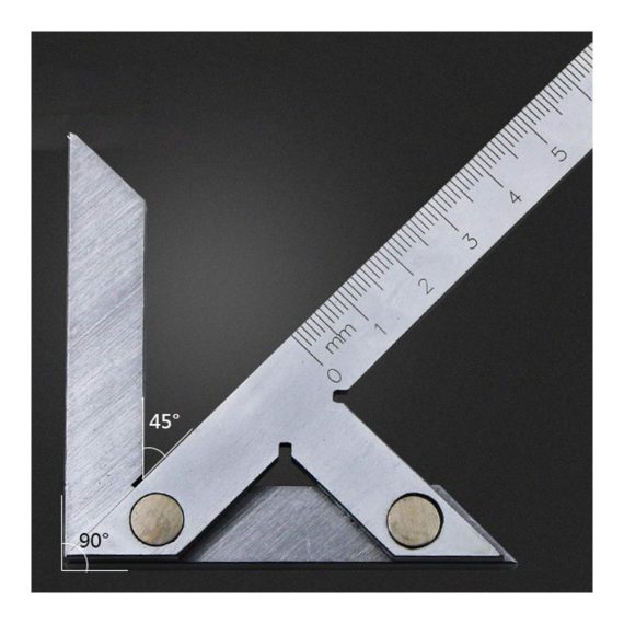 Edelstahl Zimmermannswinkel Präziser Mittelfinder & Winkelmesser (100x70mm Silber) für exakte Holzbearbeitung