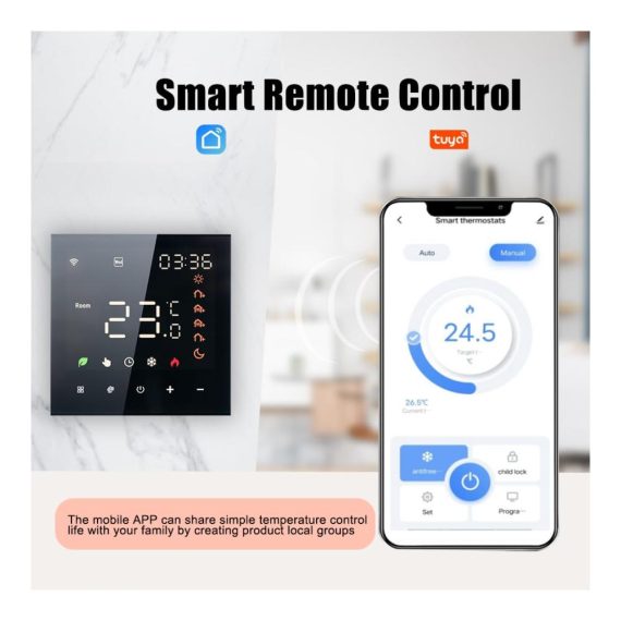 Programmierbares Smart Tuya WiFi-Thermostat - Sprachsteuerung 3A digitales LCD-Display Touchscreen Fußbodenheizung Temperaturregler - Intelligentes Wandthermostat für effiziente Raumklimasteuerung