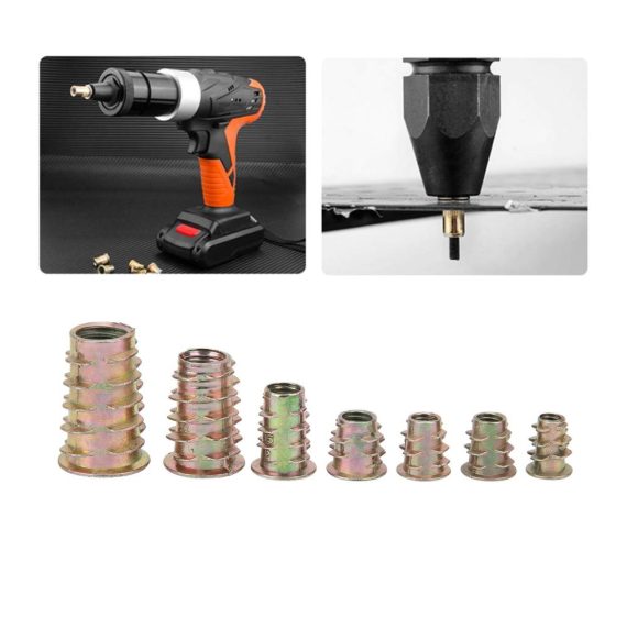100 Stück Gewindeeinsätze für Holz | M4-M10 | Sechskant Laufwerk | Möbel-Schraubeneinsätze 10-25mm | Befestigungsmuttern-Set