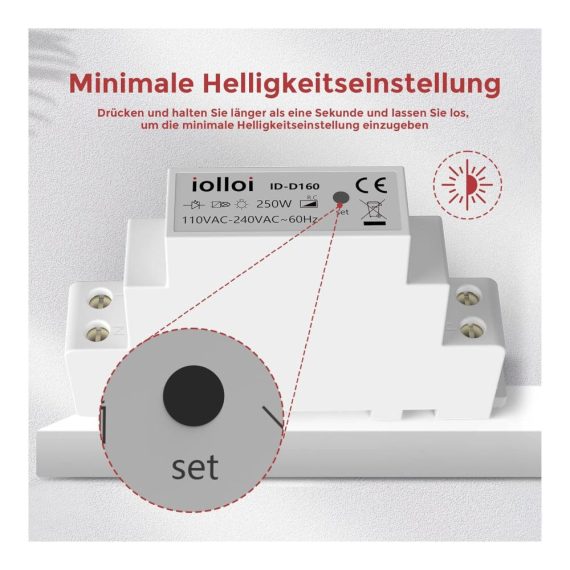 Dimmschalter iolloi - Fortschrittlicher LED Dimmer für dimmbare Lampen (5–250W) - Phasenabschnitt RC Dimmerschalter - Bequeme Lichtsteuerung für LED Glühlampen und Halogen