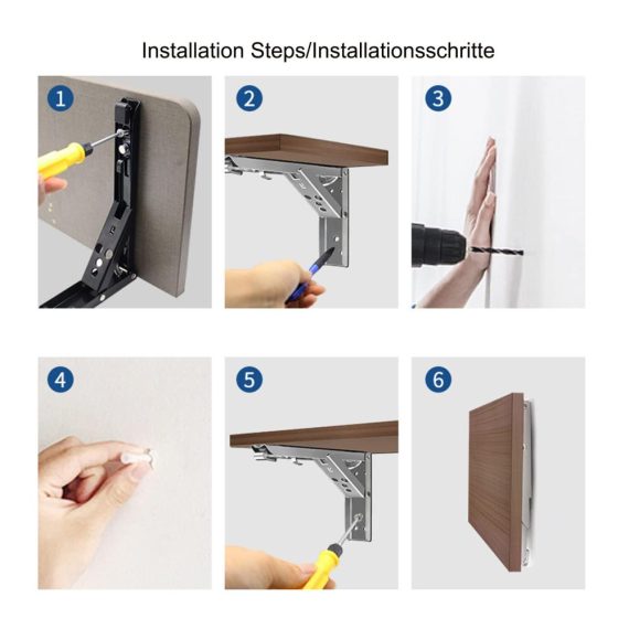 2 Stück Klappbare Regalträger & -stützen für Wandmontage | Platzsparende Klapphalterungen für Büro- und Klapptische (200 mm) – Robuste Klappwinkel für effiziente Regalhalterung
