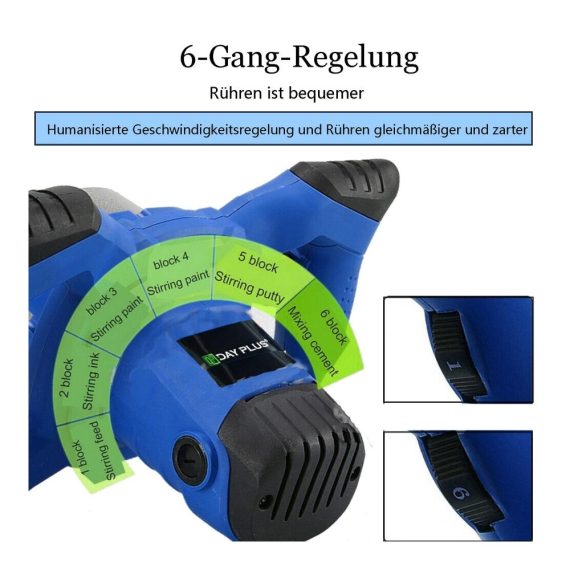 2600W Farb-Mörtelrührer mit 6-Gang-Getriebe und Ø120mm Rührquirl - Profi Rührwerk für Beton Zement und Mörtel Drehzahlregulierung M14-Gewinde - Handrührwerk für effizientes Zementmischen