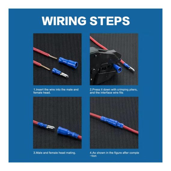 100x Rundstecker Kabelschuhe & Kits - Isolierte PVC Quetschverbinder (05-15 mm²) für Kfz-Elektronik