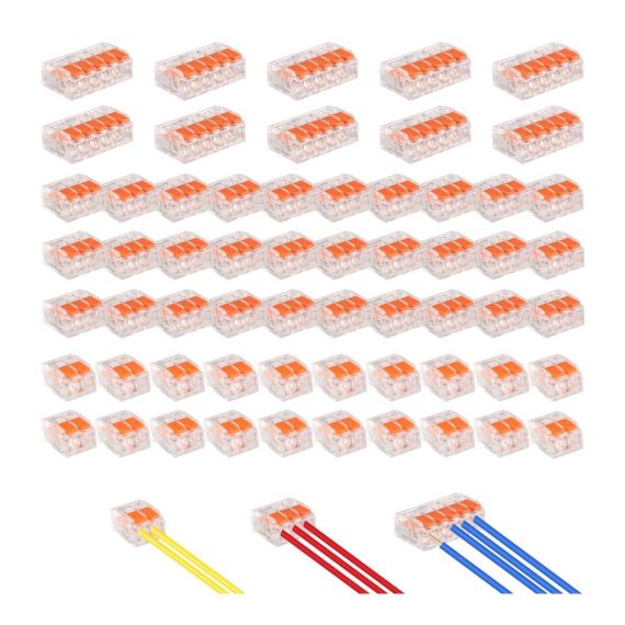 Premium Elektro Anschlussklemmen 60er Set Kabelverbinder & Kits - Neue Lüsterklemmen mit Betätigungshebel für 4mm² Leiter - Vielseitige Verbindungsklemmen für Feste Kabel (2-5 Leiter) - Optimale Kombinationsmöglichkeiten