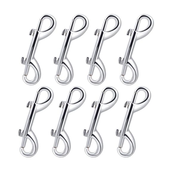 Edelstahl Doppelkarabinerhaken-Set (8 Stück) - Bolzenschnapper mit Federhaken 88 mm - Ideal für Hundeleine Wassereimer Klettern Camping - Zinklegierung Doppel Ended Bolzen Gerader Wirbel Gurtband-Schnapphaken