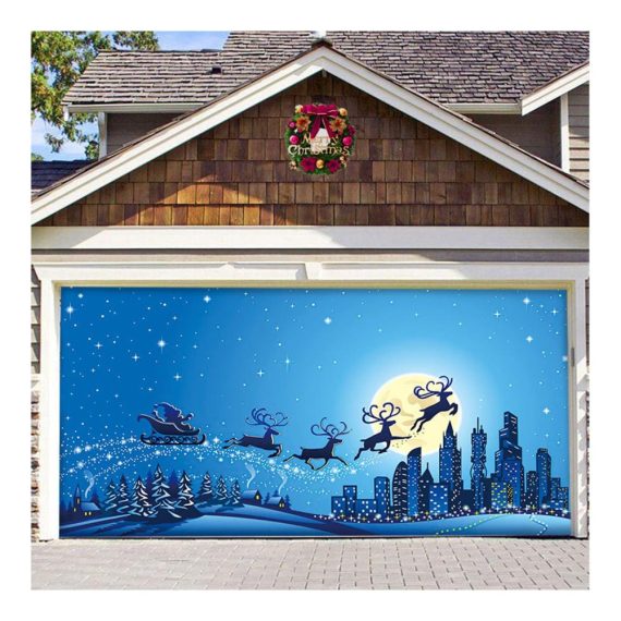 Garagentor Weihnachtsdekorationen 2022 - Festliche Garage mit Banner Abdeckung und Hintergrund für Urlaubspartys im Freien