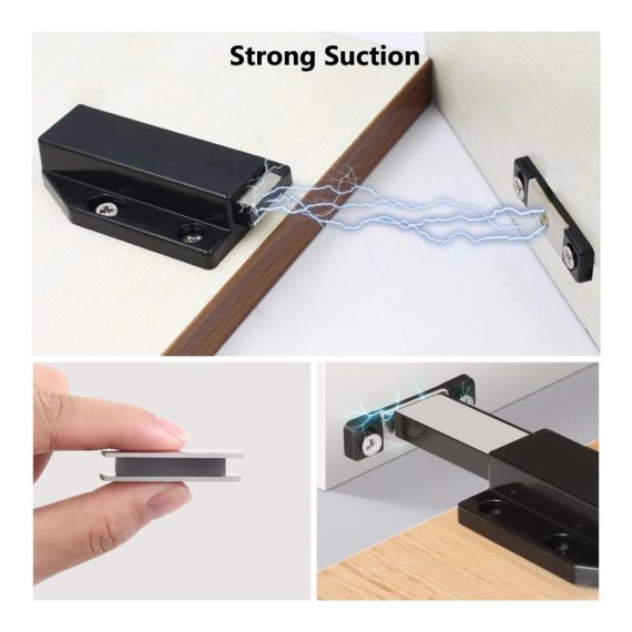 Magnetische Drucktüröffner Set - 4 Stück Push to Open Magnetschnäpper für Bücher- und Küchenschränke in Schwarz