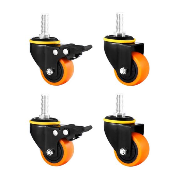2 Zoll Lenkrollen mit Bremse M8 Gewinde leise PU 280 kg Traglast - 4er Set Möbelrollen für Trolley Krippe Babybett Regal - Drehbare Rollen mit Staubdicht - Schwerlast Lenkrollen