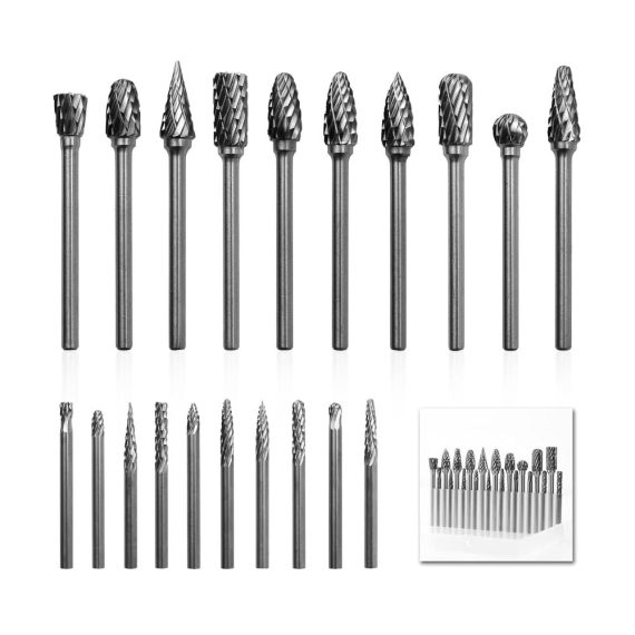 Hartmetall Fräser Set 20pcs – Hochwertige Metallfräser für Dremel DIY-Holzbearbeitung Schnitzen Metallpolieren Gravieren und Bohren – 1/8 Schaft Fräsbohrer für Die Grinder Bits Rotary Tool